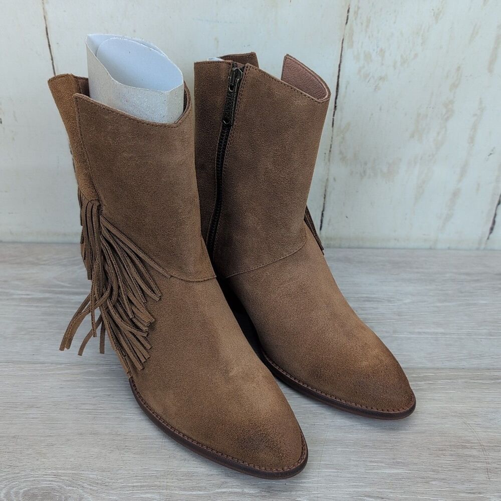 Sundance Vera Cruz Brown Suede Fringe “Cassadine Boots” Women's 39 New